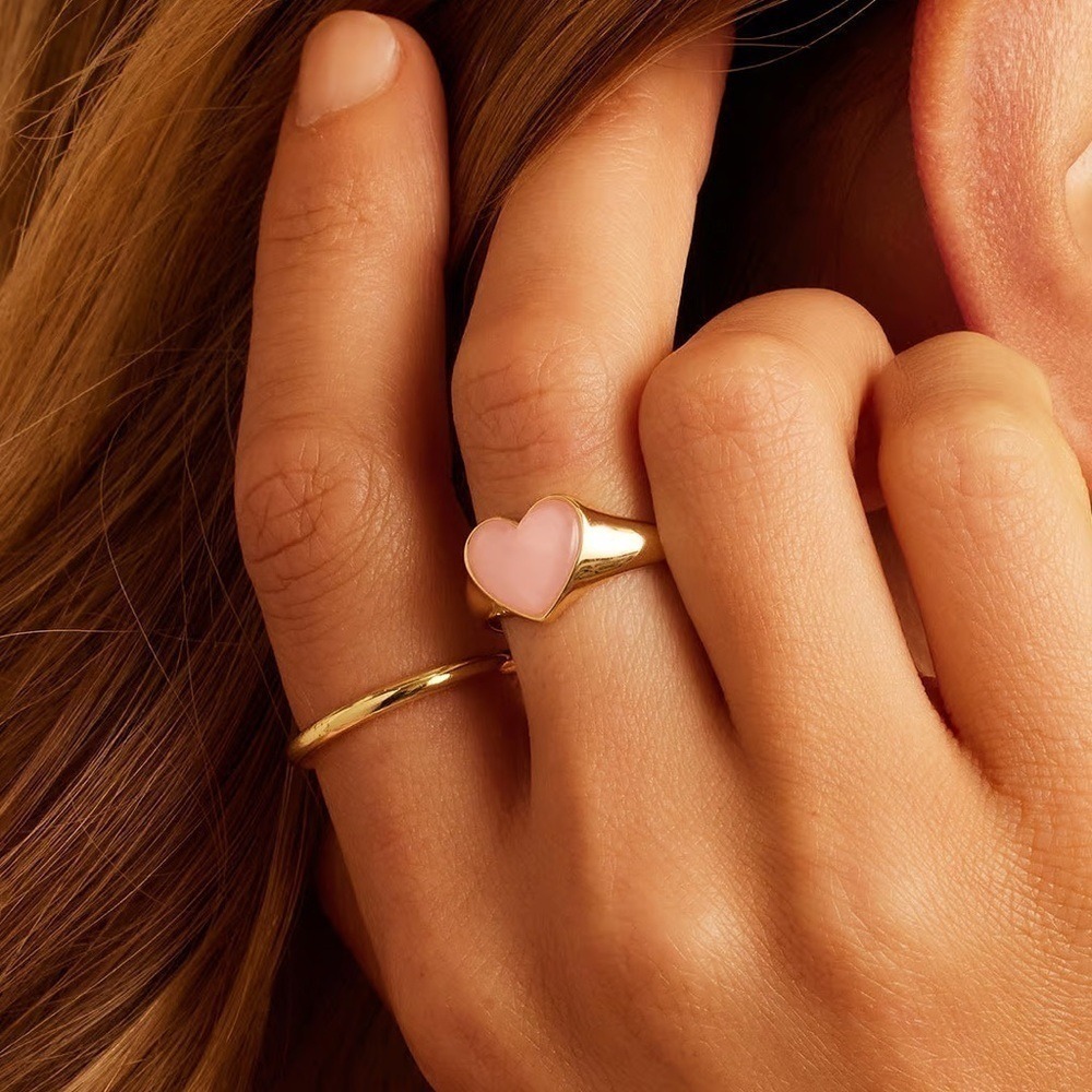 Gorjana New Size 9‎ Ring 18k Gold Plated Heart Lou Genuine Rose Quartz Gemstone